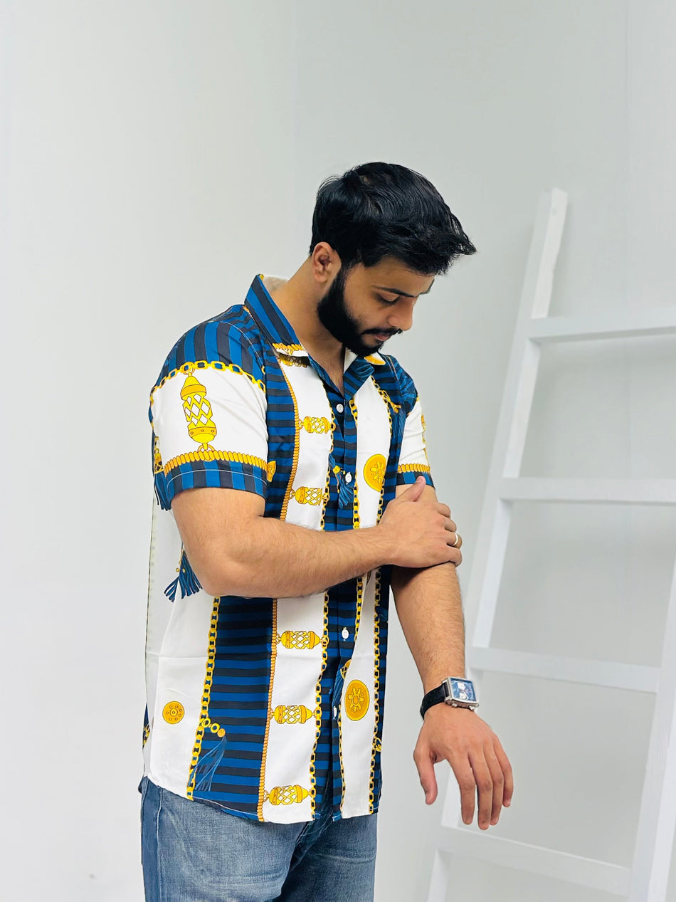 BLUE CHAIN STRIPES CUBAN SHIRT