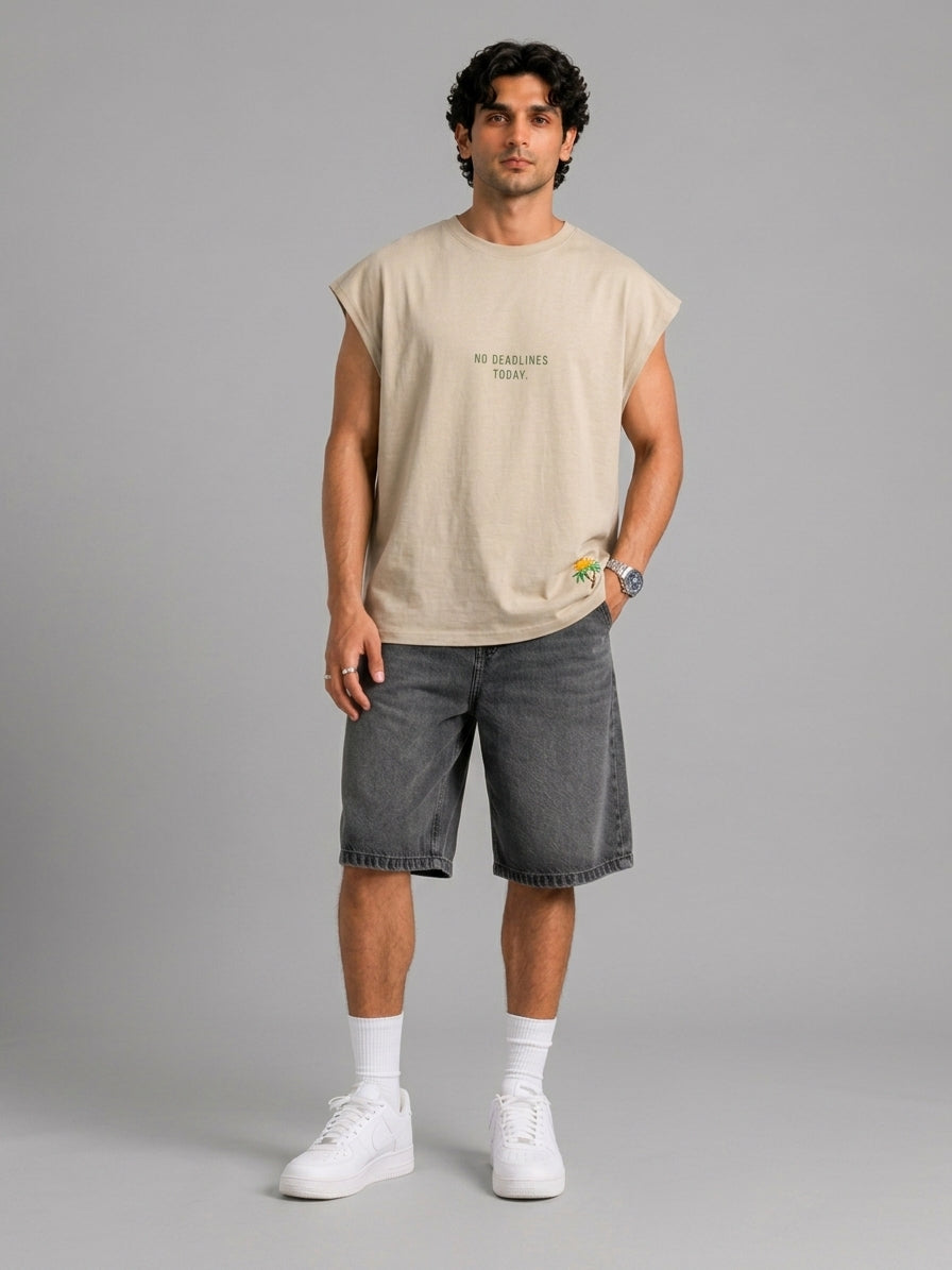 CLB No Deadlines Sleeveless Tee – Beige