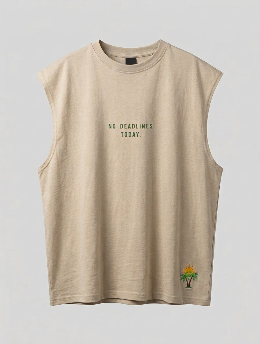CLB No Deadlines Sleeveless Tee – Beige