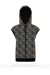 AOSZH - BLACK LEAF SLEEVELESS ZIPPER HOODIE