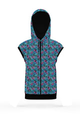 AOSZH - BLUE & PINK FLORALS SLEEEVELESS ZIPPER HOODIE