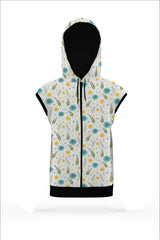 AOSZH - SNOW FLORAL SLEEVELESS ZIPPER HOODIE