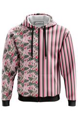 AOZH - PINK LINE WITH FLOWER ZIPPER HOODIE