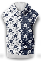 AOSZH - WHITE & GRAY FLOWER SLEEVELESS ZIPPER HOODIE